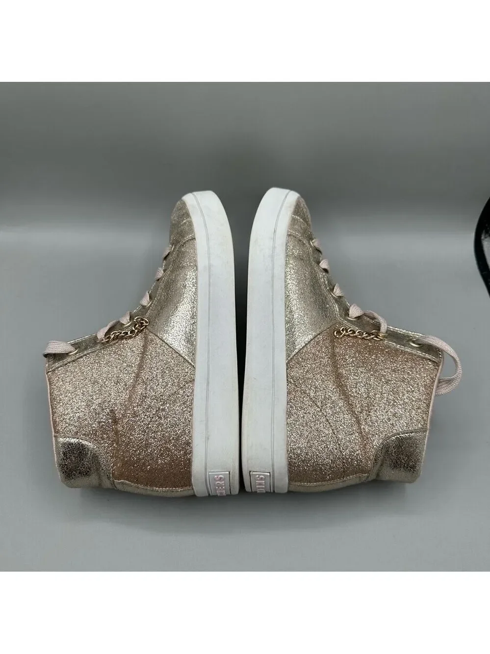 Skechers Girl 4.5 Hi Lite Stellar Shine Sneakers Pink Rose Gold Glitter